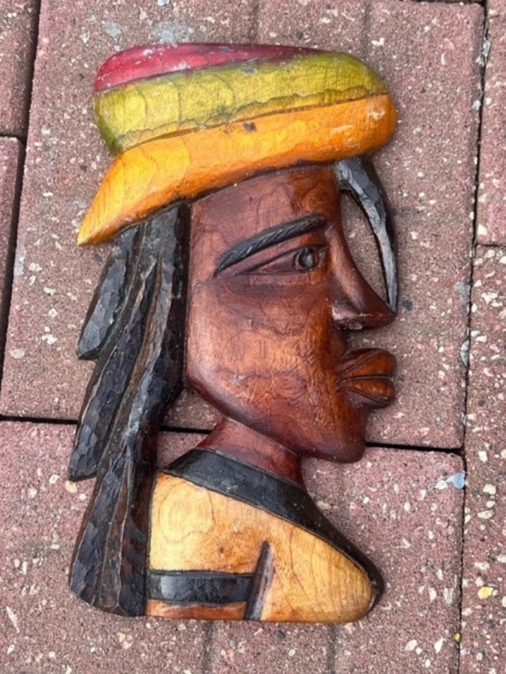 Vintage large african wood carved ethnic women wall art